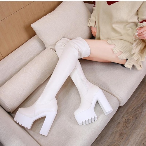 Women's Over-the-Knee Elastic Boots with Thick Soles and Waterproof Platform, Slim High Heel Long Boots, Sky-High Boots with 14CM Heels