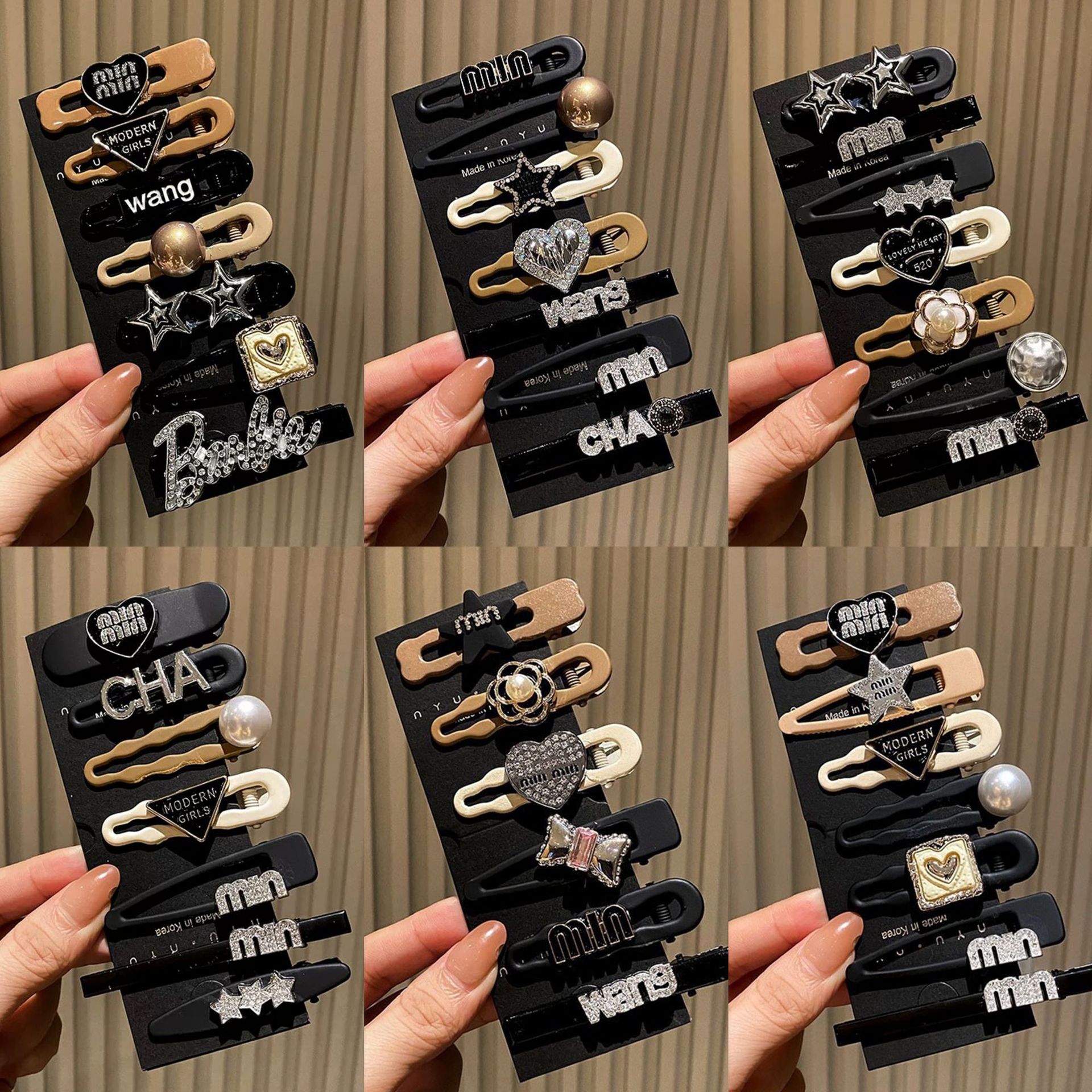 Retro Maillard letras pinzas de cabello para mujeres frises pequeñas perfumadas letras pinzas de boca de pato adornamiento de cabello de alta calidad