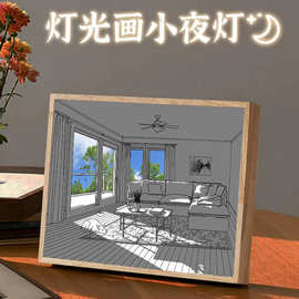 灯光画ins阳光画小夜灯抖音网红灯床头 装饰画小摆件led送礼氛围
