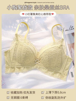 Puff manga de encaje con volantes pequeño pecho push up ropa interior ligera hermosa chica sujetador ajustable inalámbrico 606