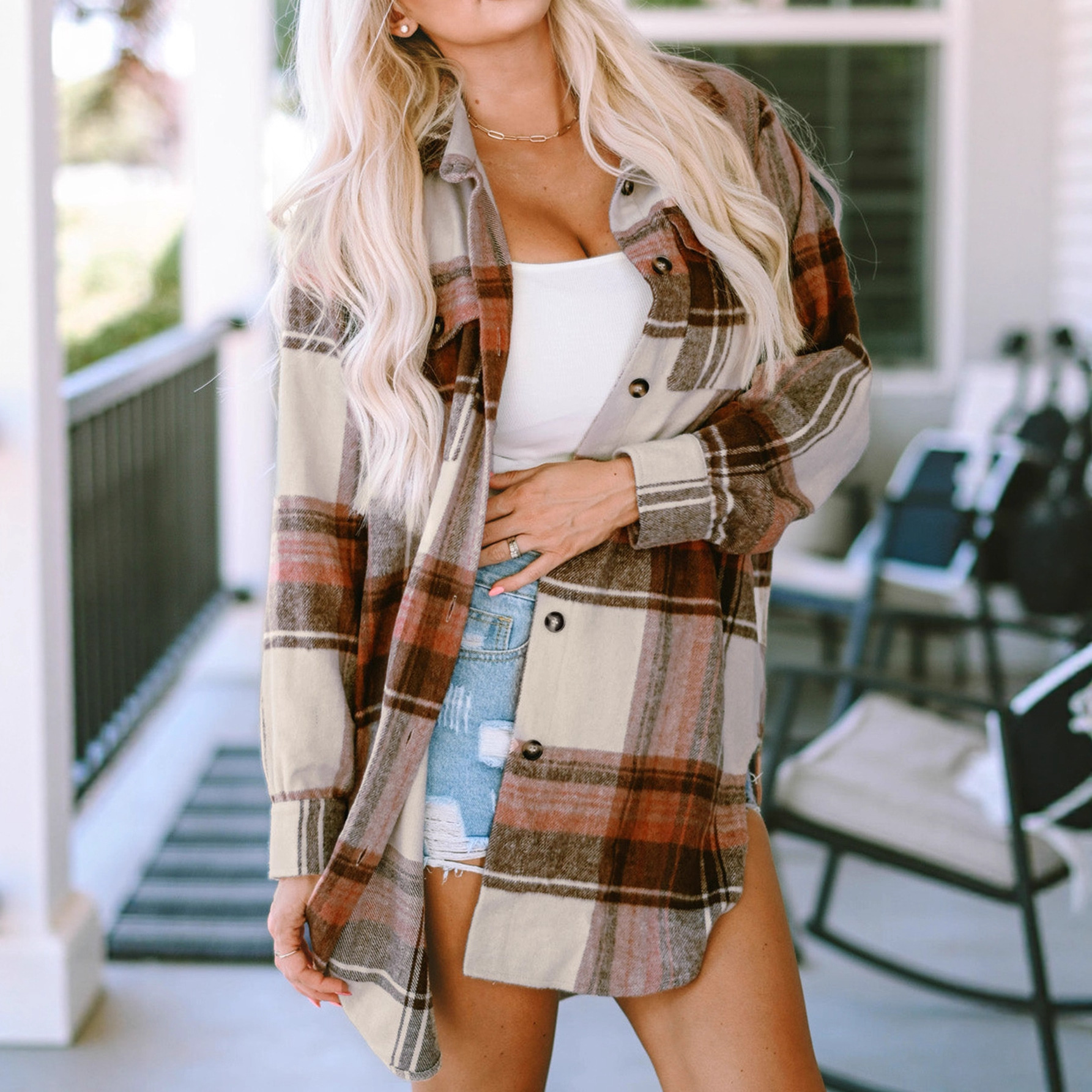 2025亚马逊秋冬季衬衫新款独立欧美跨境TEMU外贸女装排扣休闲