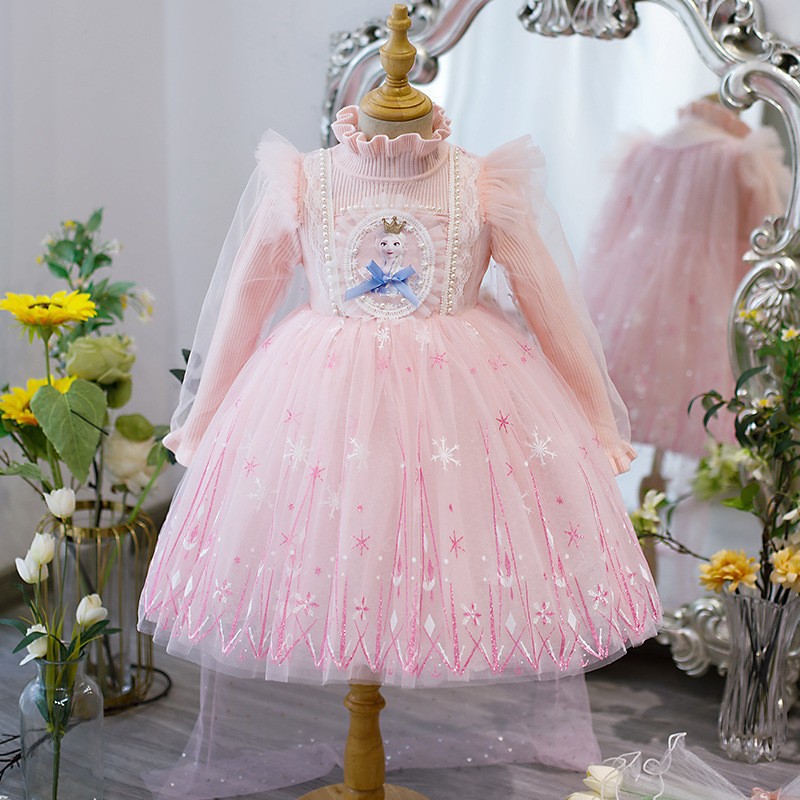 9176 벨벳 핑크 엘사 스웨터 드레스