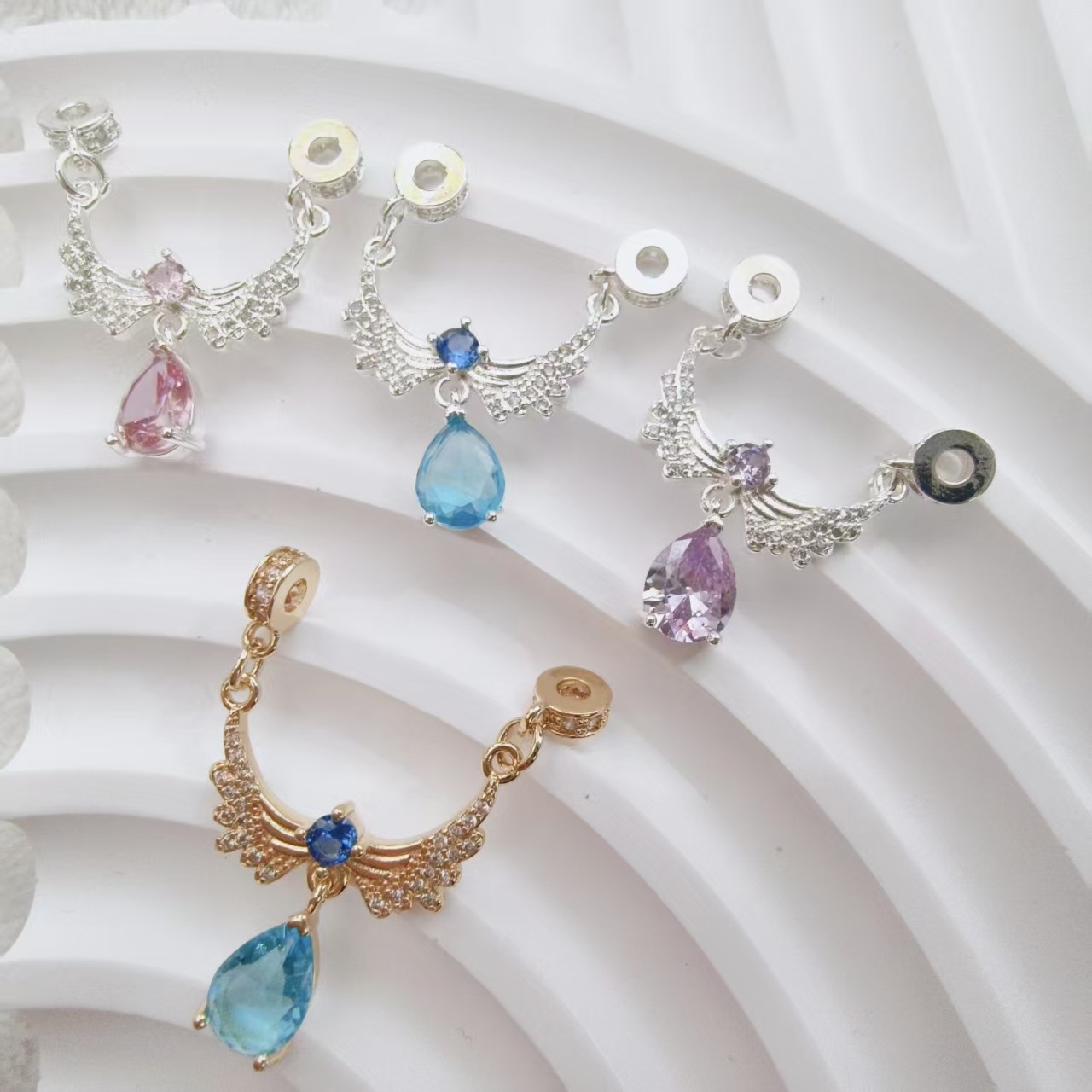 Color-Preserving Zircon Inlaid Pendant Wing Necklace Crystal Bracelet DIY Accessory Spacer Bead with Through-Hole Handmade Material New Model