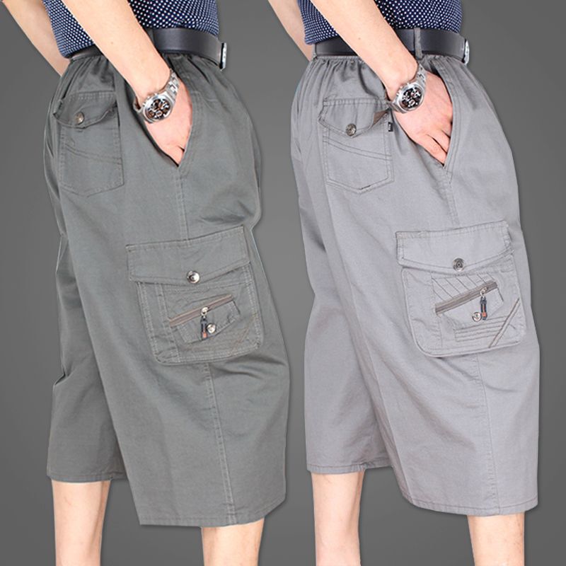 Middle-Aged and Elderly Men's Cotton Cropped Pants, Thin Casual Shorts, Loose-Fitting Large Size Summer Pants