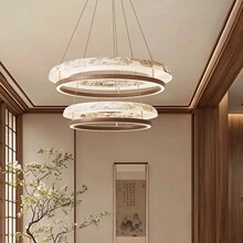 新款中式千里江山图餐厅卧室灯圆形简约大厅灯宋式美学吊灯客厅灯