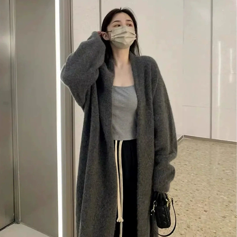 Ленивый ветер ретро среднего и длинного свитера кардиган женский осенний и зимний новый нишский дизайн