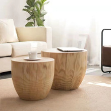北欧创意休闲原木圆形实木树墩沙发圆几组合木头木桩咖啡木墩茶几