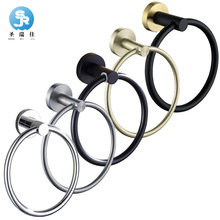 圣瑞佳 浴室304不锈钢拉丝金毛巾环卫浴五金挂件跨境黑色毛巾圈