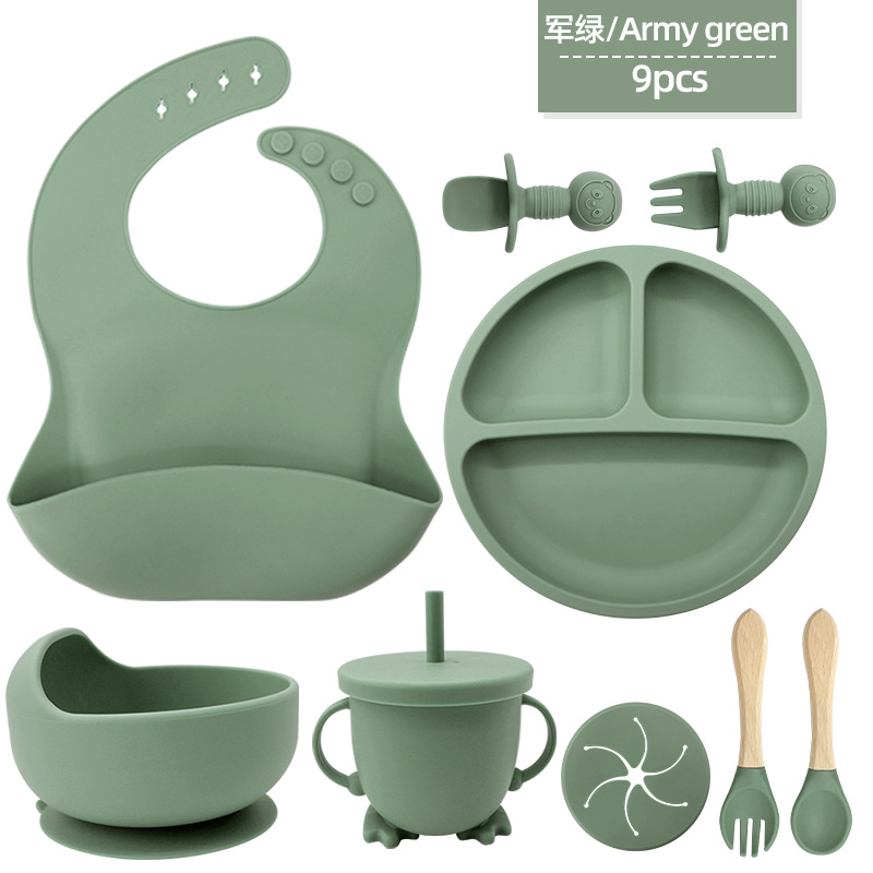 Bebé babero ventosa tazón tenedor cuchara plato de comida de silicona para niños 6 meses juego de alimentación de vajilla de silicona para bebés
