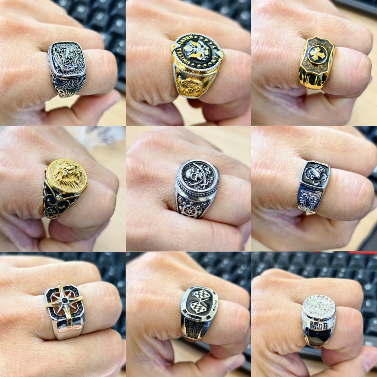 戒指男跨境外贸亚马逊速卖通热卖镀s925银复古做旧男士双色指环