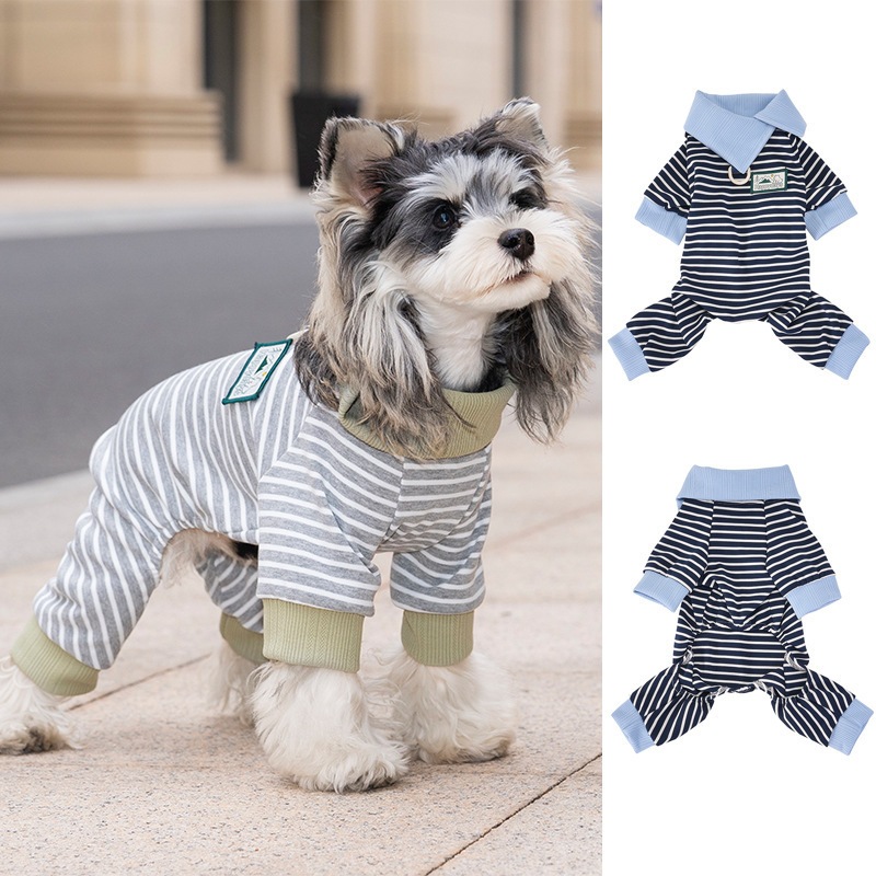 Spring and Summer New Dog Clothes for Teddy, Bichon, Schnauzer, Small Dogs, Four-Legged Outfits, Cute and Stylish Striped Loungewear