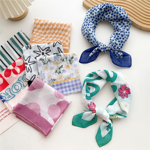 58 cotton and linen small square scarves for women, spring, autumn and summer headscarves, headbands, fashionable, versatile and decorative scarves