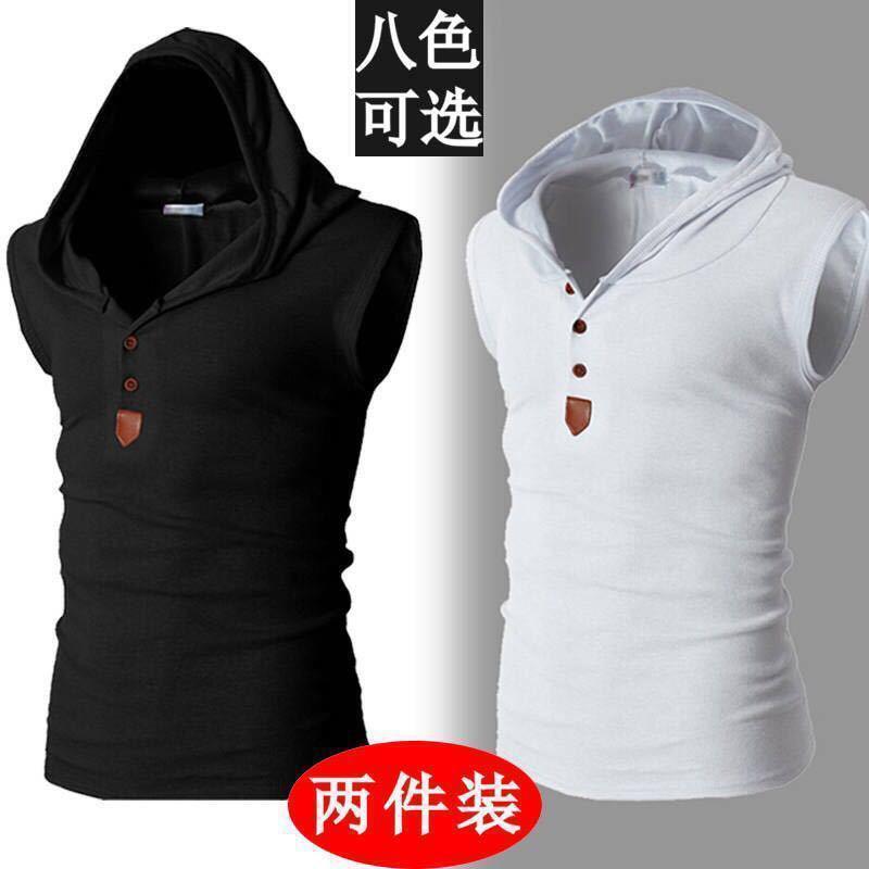 Sports Sweat Vest Men's Waistcoat Summer Korean Style Sleeveless Hooded Vest T-shirt Fitness Stretch Vest Tight Trendy Sports Sweat Vest Men's Waistcoat Summer Korean Style Sleeveless Hooded Vest T-shirt Fitness Stretch Vest Tight Trendy
