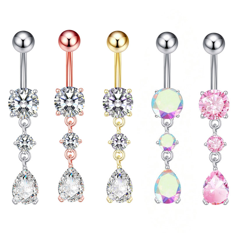 Piercing per ombelico da donna in acciaio inossidabile e rame, stile coreano, con micro intarsi in zircone a goccia d'acqua_voghion.com