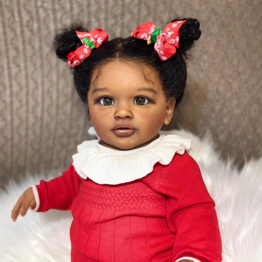 Hama rojo de manga larga de 26 pulgadas, tono de piel oscuro, muñeca linda de simulación PIPPA, muñeca de renacimiento de suministro transfronterizo