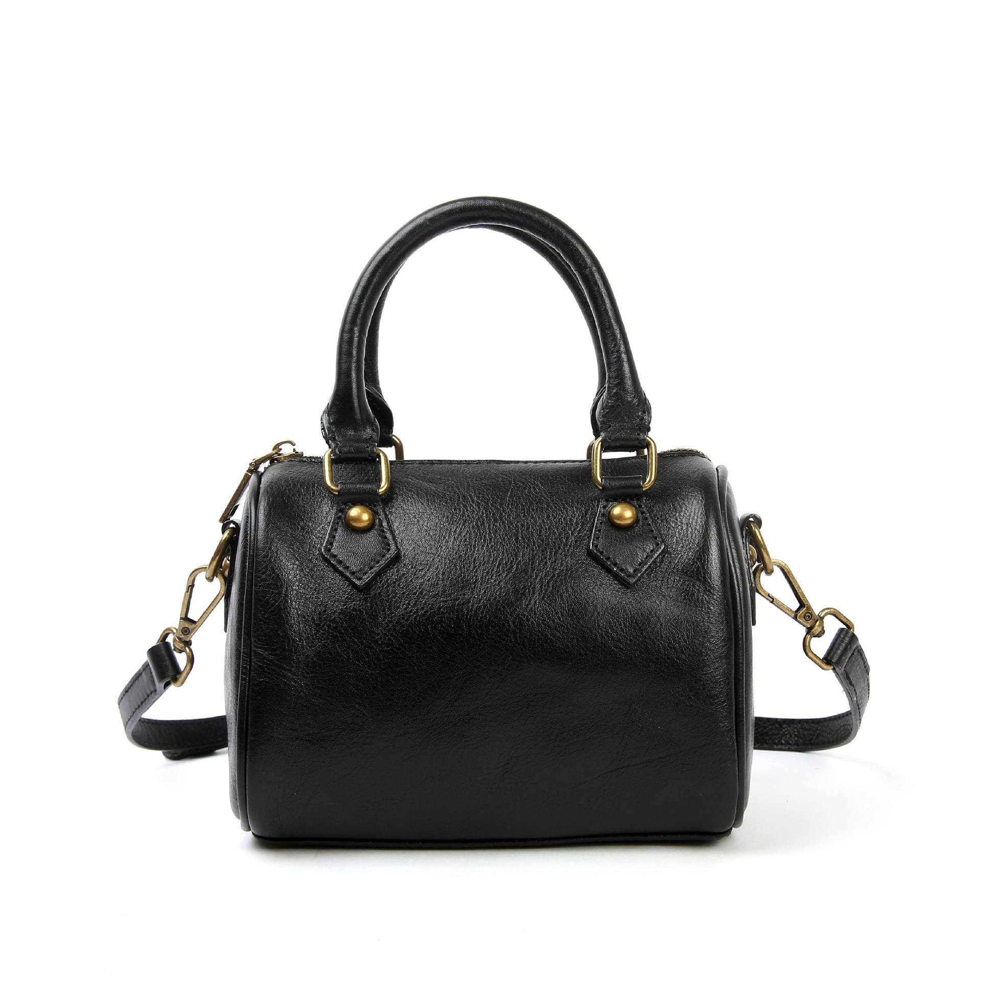 2025 New Genuine Leather Women's Bag American Retro Handbag Commuter Boston Bag Top Grain Cowhide Crossbody Bag