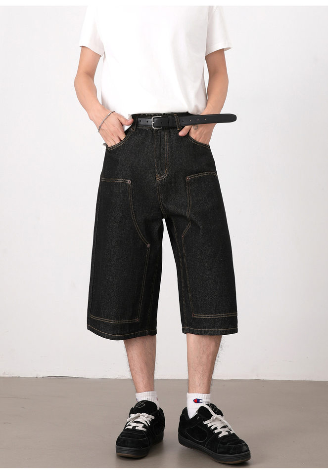 Quần jean nam ống suông rộng lửng giặt mài phong cách retro — Denim đen, Xanh nhạt, Xanh đậm chi tiết 22