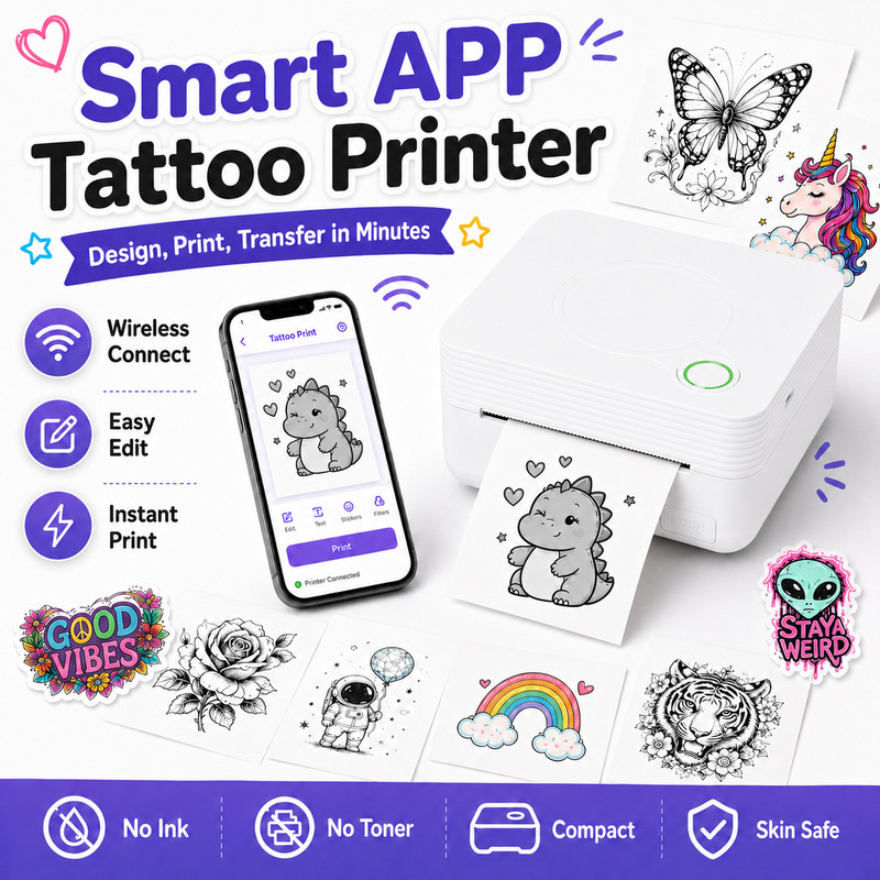 Cross-Border Hot-Selling Mini Water Transfer Printer, Mini Inkless Thermal Printer That Won'T Harm the Skin, with App for Freely Editing Patterns Cross-Border Hot-Selling Mini Water Transfer Printer, Mini Inkless Thermal Printer That Won'T Harm the Skin, with App for Freely Editing Patterns