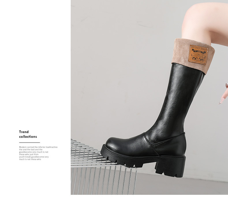 Damen Cowboy Stiefel Mit Fleecefutter Und Breitem Absatz_voghion.com