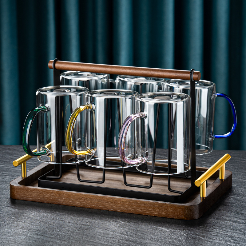 Taza de vidrio de alta sensación resistente al calor simple taza de leche taza de agua para beber taza de té verde sala de estar hogar set de agua