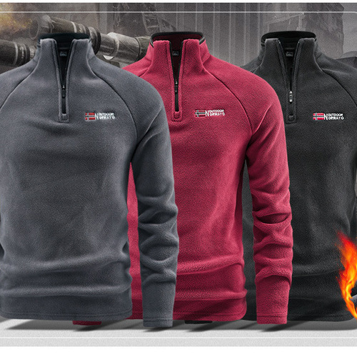 New style stand-neck fleece for men, popular American double-sided polar velvet sweater