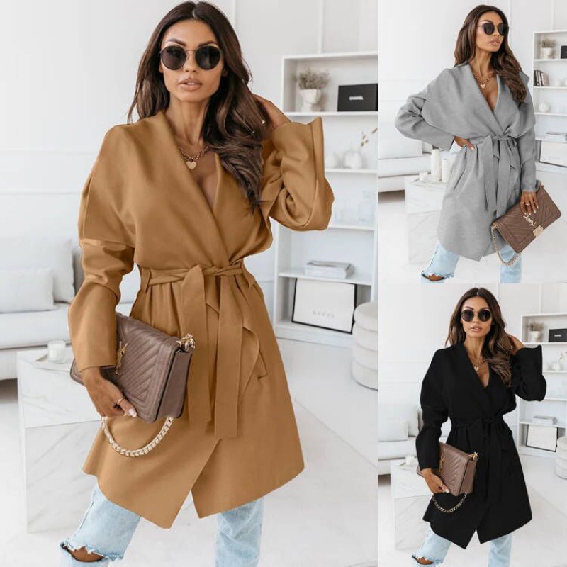 Lapel Solid Color Long Trench Coat