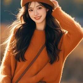 南瓜橘慵懒松弛感毛衣内搭女2024新款冬季流行风格超好看温柔上衣