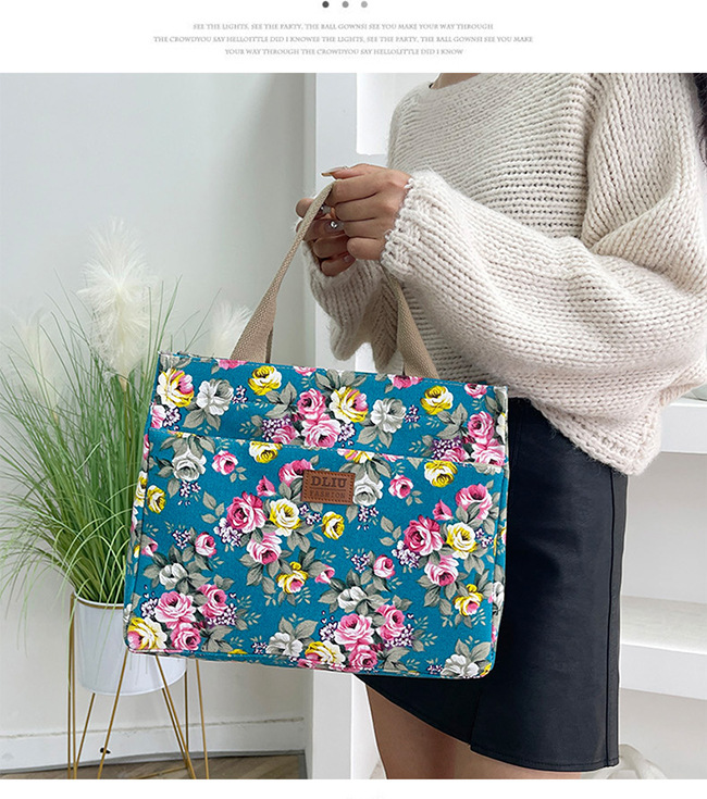 New Portable Canvas Large Bag Office Worker Tote Bag Ethnic Style Bag Large Capacity Document Bag
