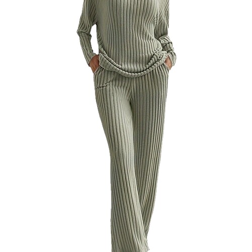 Autumn and winter suit New style home fashionable casual straight pants temperament loose V-neck pit strip two-piece set