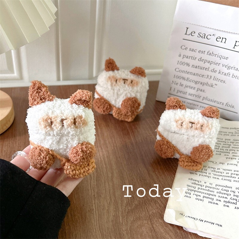 Knitted Backpack White Cat AirPods Pro3 Apple Bluetooth Headphone Cover 1/2/3/4 Generation Protective Case Suitable