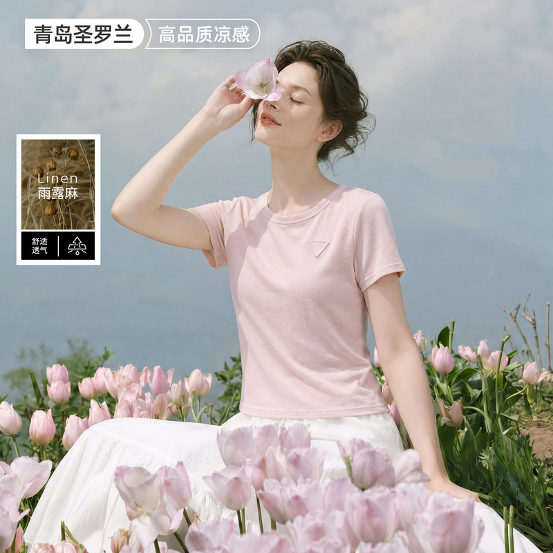Linen T-Shirt for Women, Short-Sleeve Linen Top, Summer High-End Fashion, New Style, Cool and Comfortable Linen T-Shirt for Women, Short-Sleeve Linen Top, Summer High-End Fashion, New Style, Cool and Comfortable