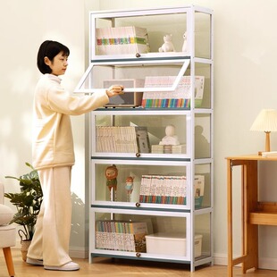 Bamboo Bookcase Storage Rack with Cabinet Door Storage Cabinet Integrated Grids Cabinet Display Cabinet Floor-Standing Multi-Layer Living Room Storage Cabinet