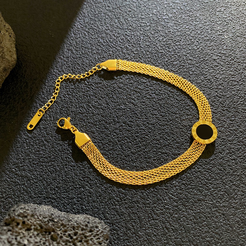 Cross-Border European and American Roman Woven Strap Bracelet for Women, Fashionable Titanium Steel New Style, Cool Style, Wide Version, Trendy, Simple and Exquisite