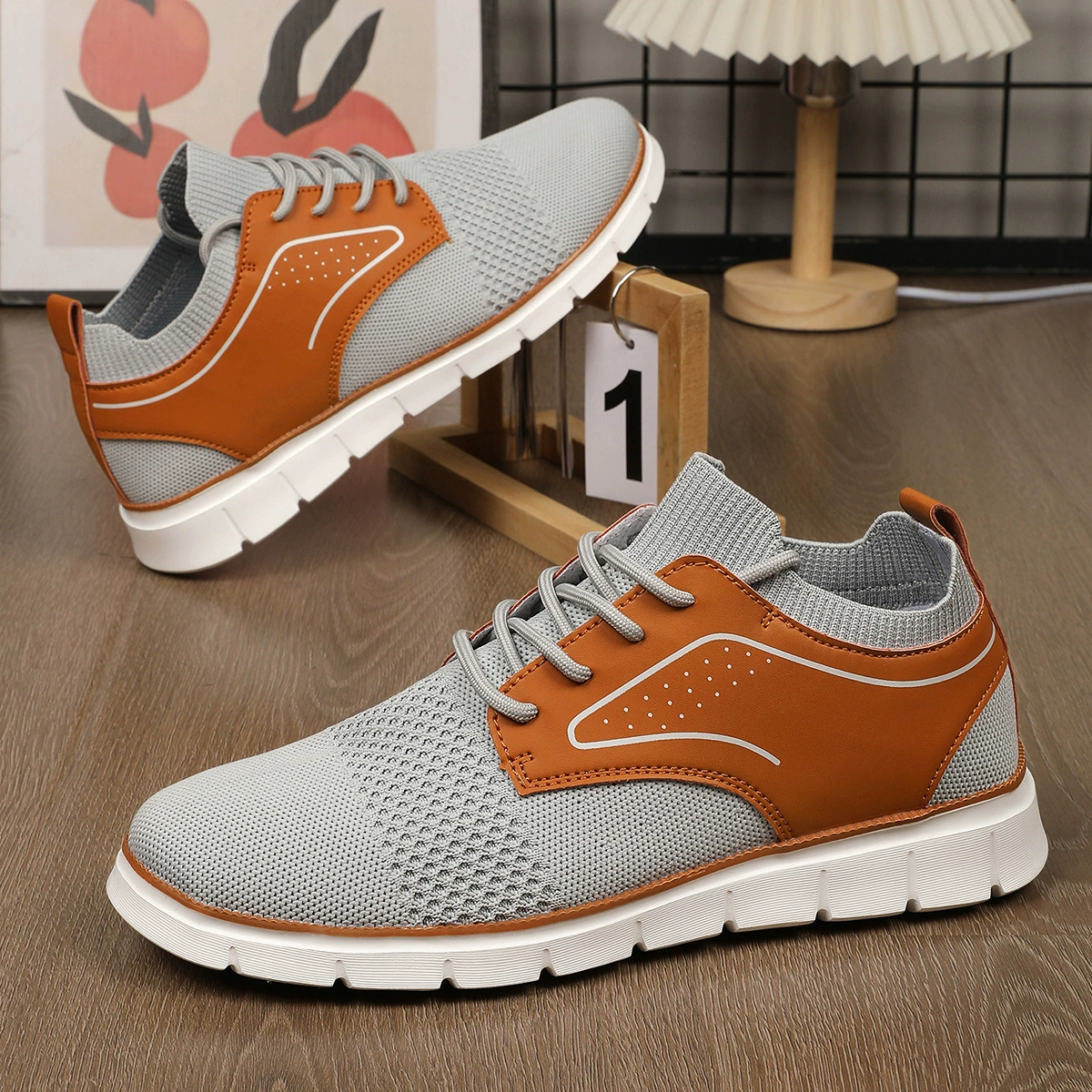 Трансграничная обувь большого размера в британском стиле повседневная мужская обувь весна и осень модная дышащая спортивная обувь с низким шнуровкой летающая сетчатая обувь