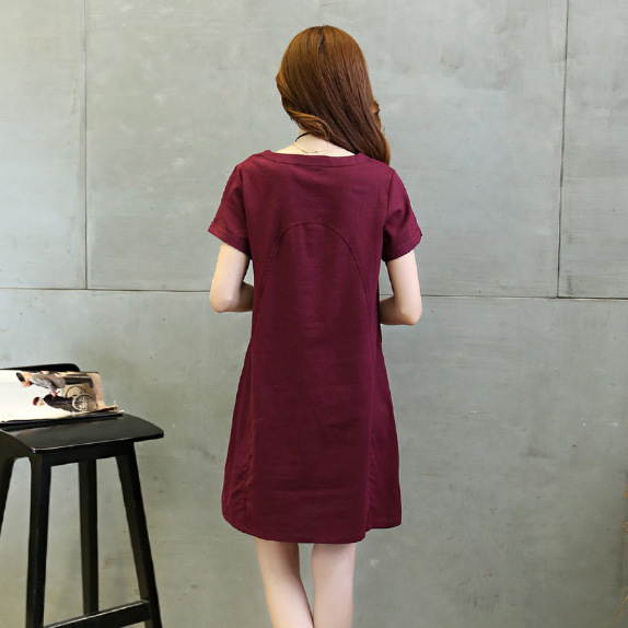 越境貿易婦人服綿麻ワンピース薄手半袖ゆったりウエストミディ丈ワンピース森ガール風切り替えAラインワンピースおしゃれ|undefined