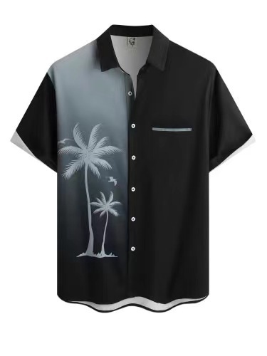 2023 nuevos hombres Hawaii europeo y americano ropa de los hombres impresión 3D del comercio exterior los hombres manga corta floja delgada camisa casual