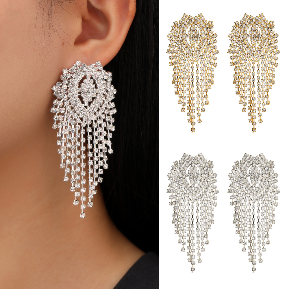 Fashion Tassel Copper Plating Inlay Rhinestones Drop Earrings 1 Pair