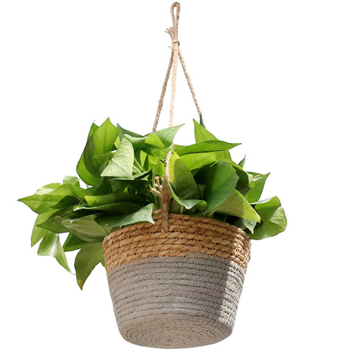 Creative Nordic style rattan flower basket hanging basket hanging pot pothos flower pot hemp rope hanging wall hanging straw decorative basket