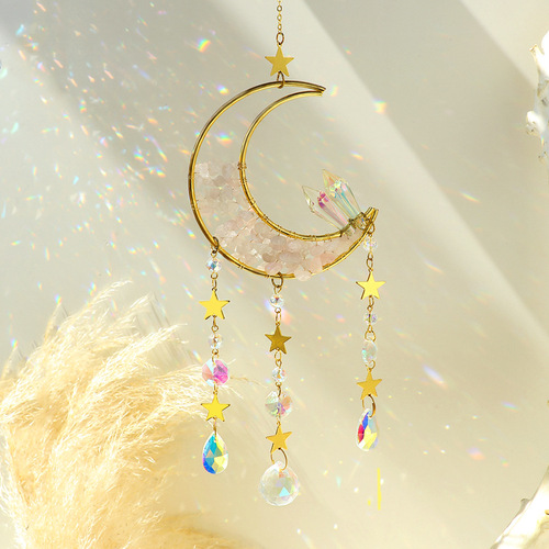 Amazon Cross-border Natural Gravel Sandglass Big Moon Amethyst Rose Quartz Crystal Sun Catcher Pendant Decor