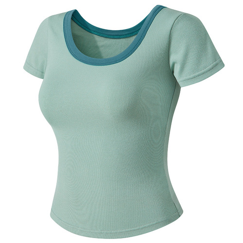 Cross-border soft and waxy elastic yoga wear thin new sports short-sleeved Pilates T-shirt running top tight