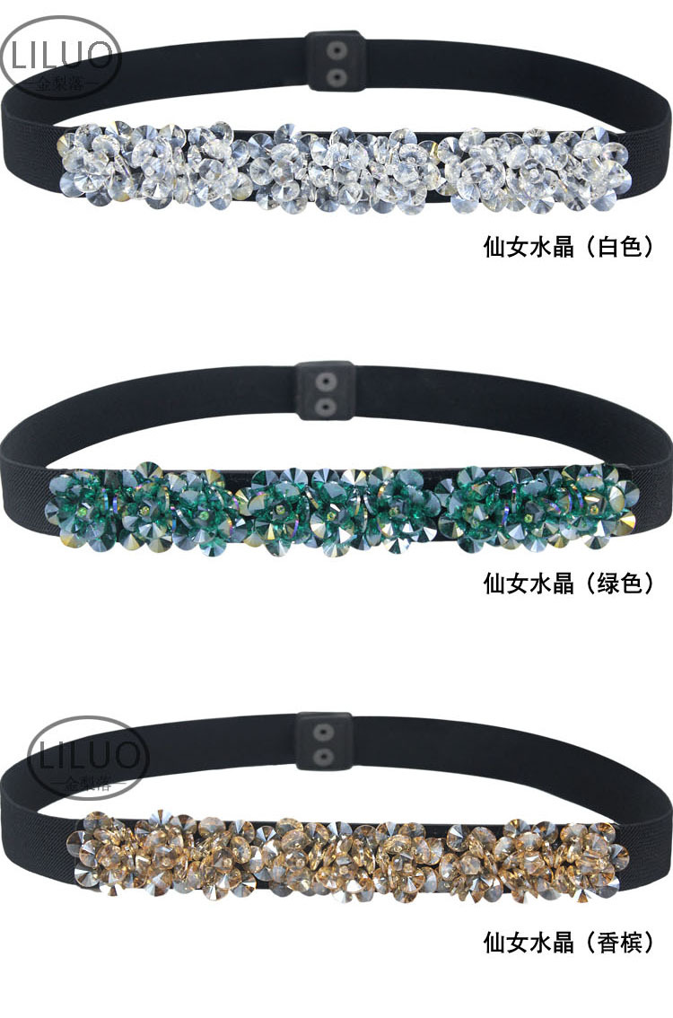 Fashion Round Flower Pu Leather Rhinestone Artificial Crystal Belt display picture 3