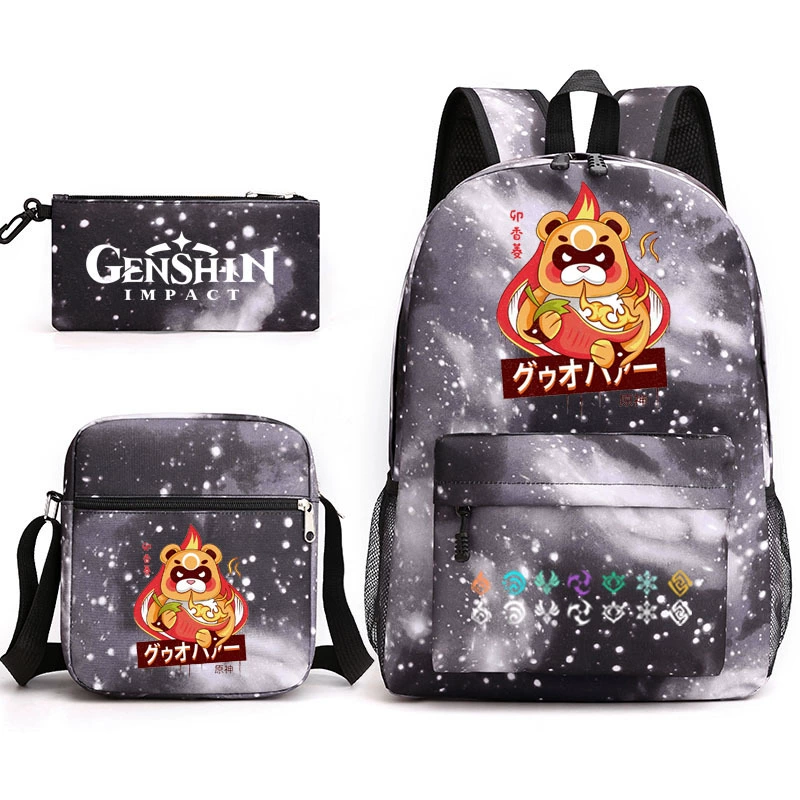 Backpack set (Genshin) 3‑piece — backpack, one‑shoulder bag, pencil case, assorted colors