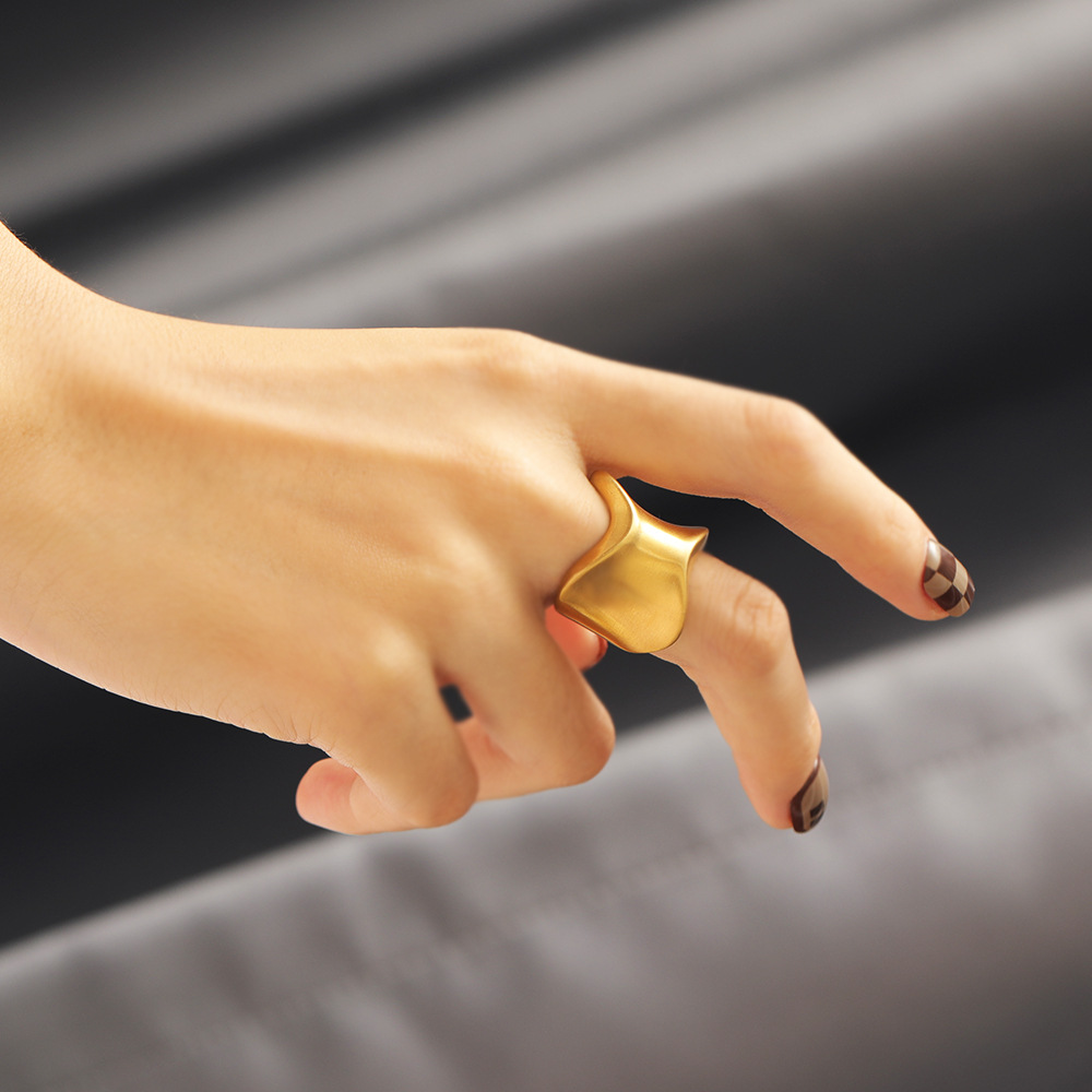 Fashion Solid Color Titanium Steel Irregular Plating Rings 1 Piece