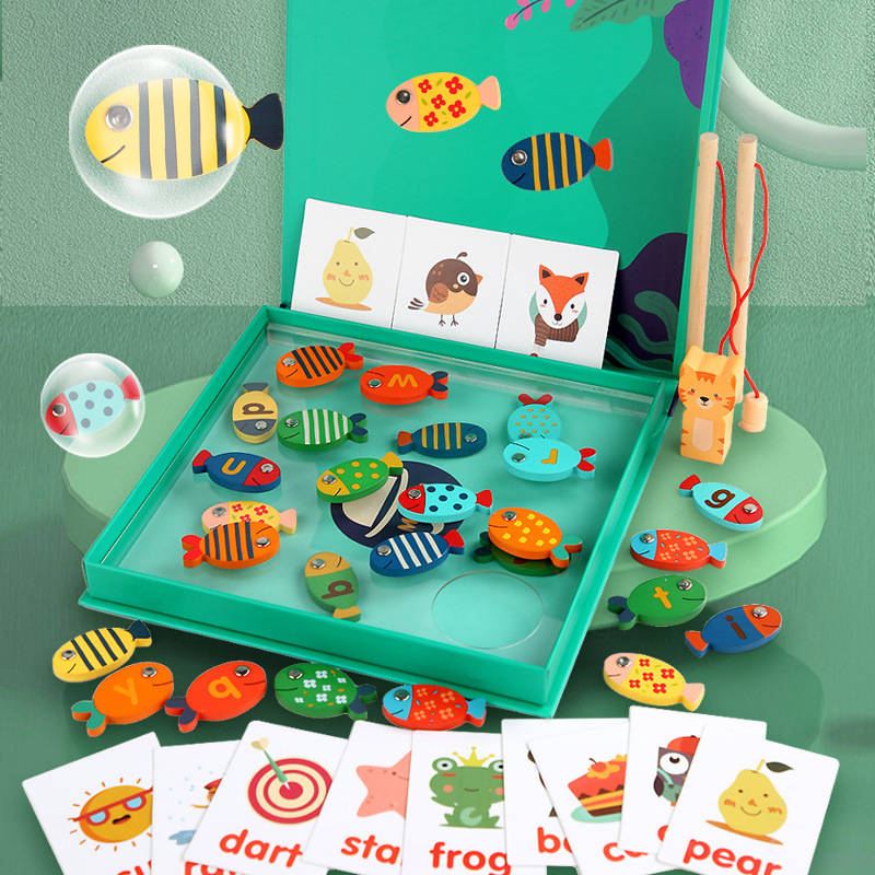 Wooden universal magnetic children's fishes for fishing