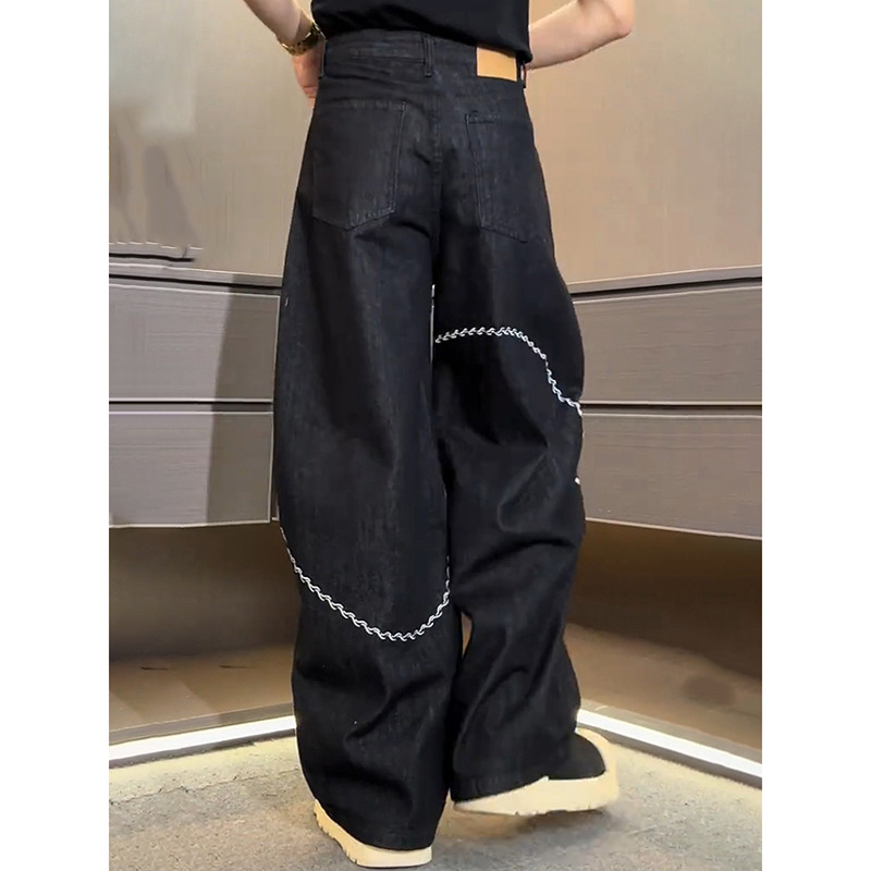 Nicho jeans de pierna de bordado hombre verano retro americano relajado casual de alto perfil pantalones de machete