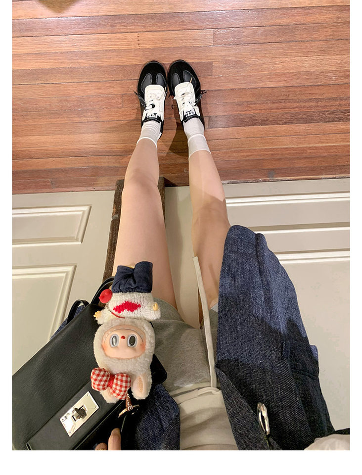 Giày sneaker nữ da bò phối màu mũi tròn dây buộc tăng chiều cao — Màu trắng nhạt, màu sô cô la, màu vàng, màu đen chi tiết 48