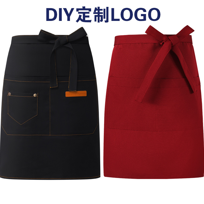 Catering Supermarket Barbecue Shop Waiter Work Clothes Apron Printed Logo Half-Length Waterproof Canvas Short Apron for Women