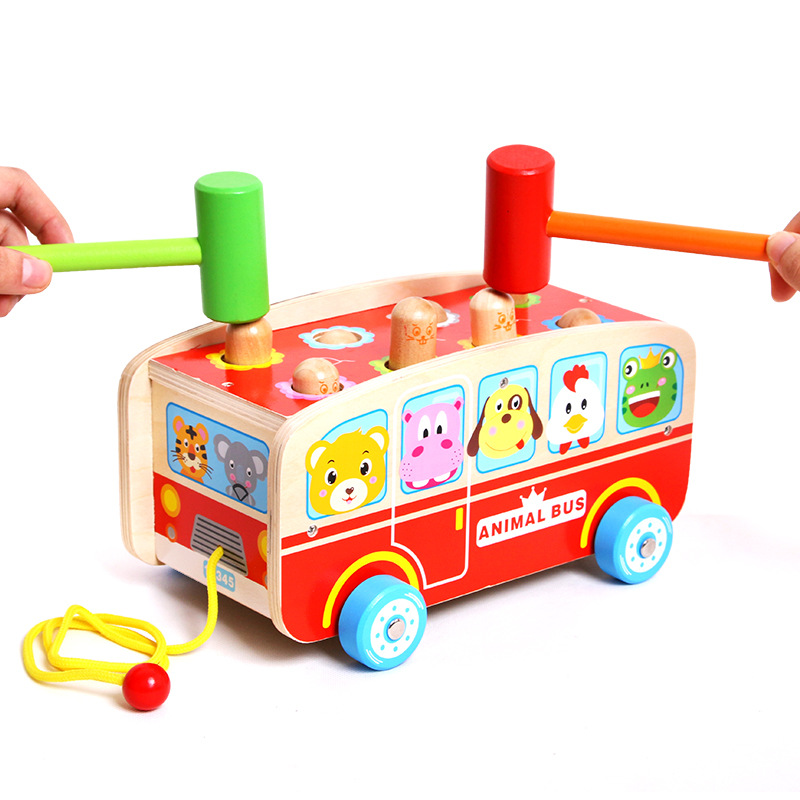 Madera hámster grande juguetes educativos para niños feliz autobús animal coche golpear hámster bebé 1-6 años