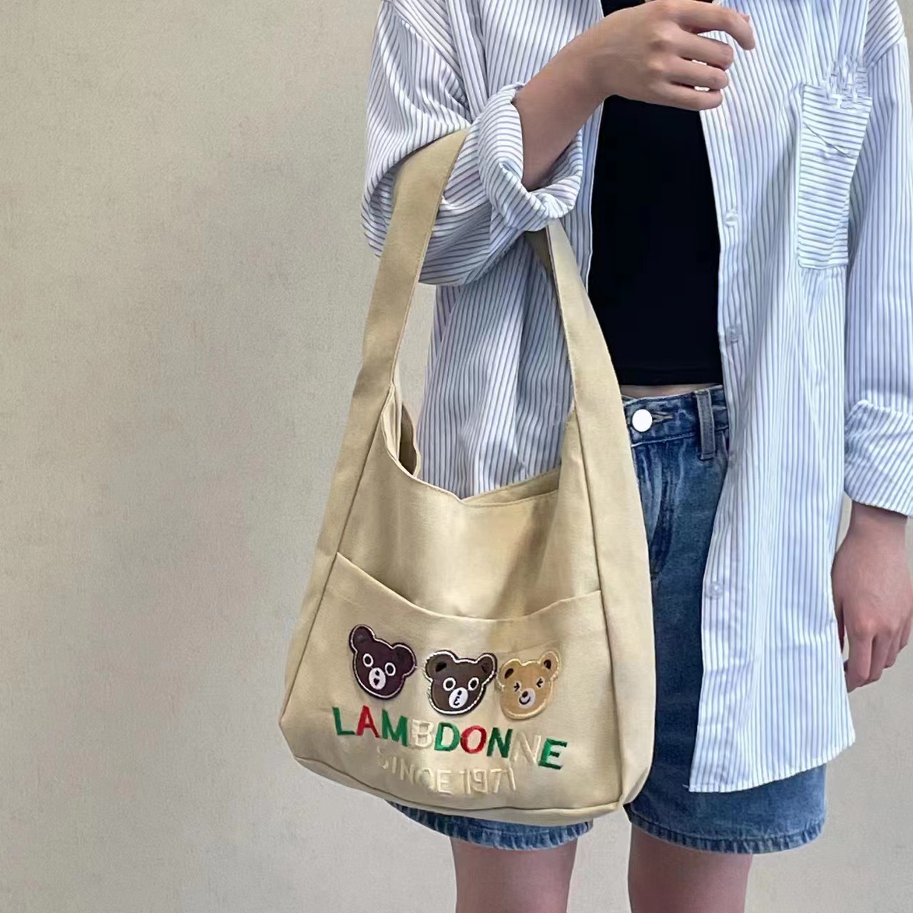 Travel canvas bag for women, single shoulder, 2023 new large-capacity student schoolbag, ins art Academy style cloth bag Specification drawing