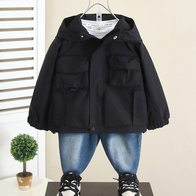 6303 chaquetas para niños modelos de primavera y otoño gabardina con capucha de estilo occidental para niños 2025 nueva chaqueta coreana de otoño